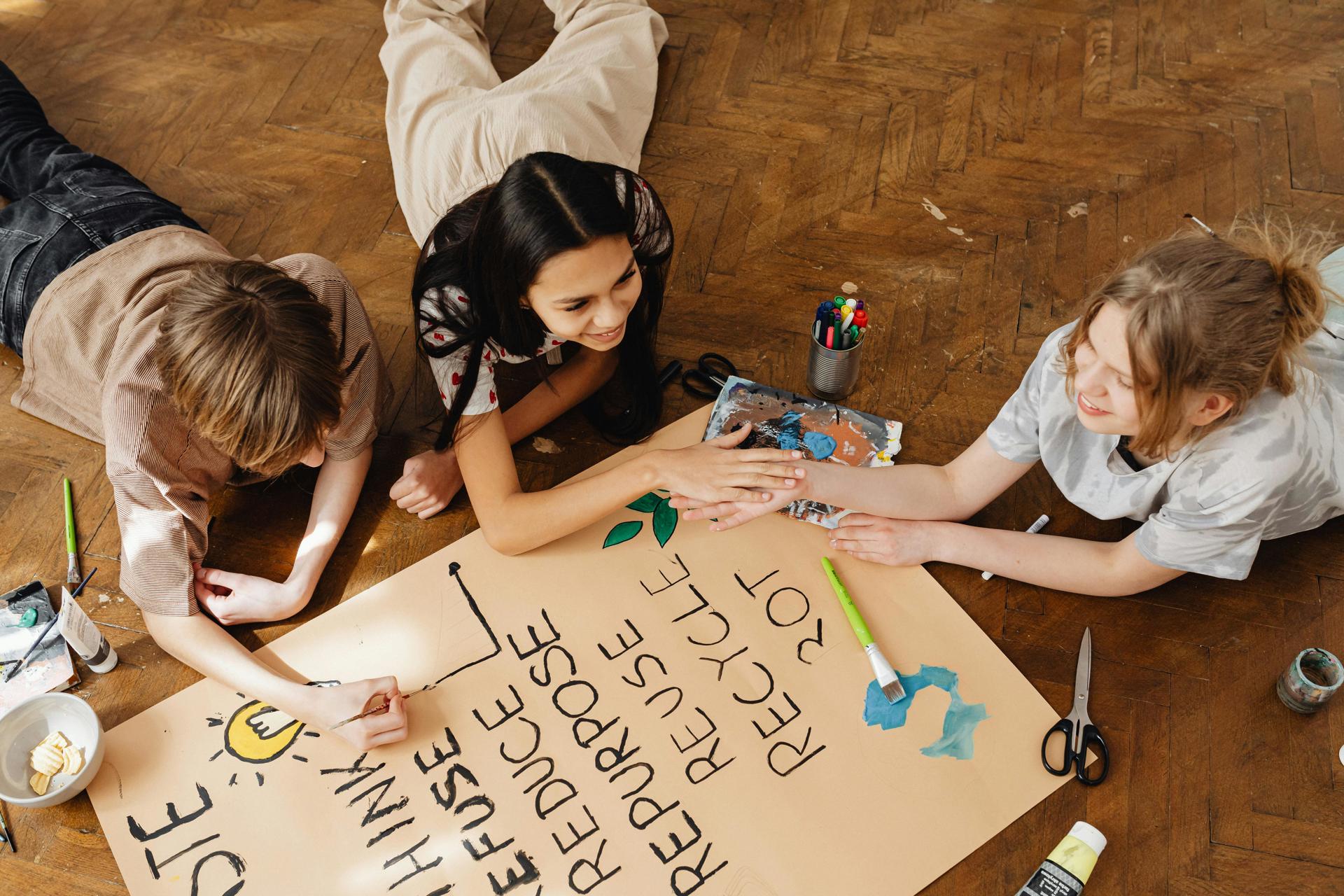 Young People Working On Recycle Poster