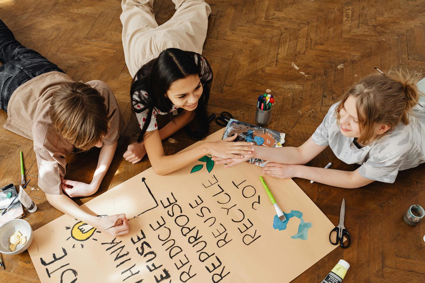 Young People Working On Recycle Poster