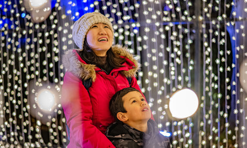 Lanterns And Light Family Looking At Lights