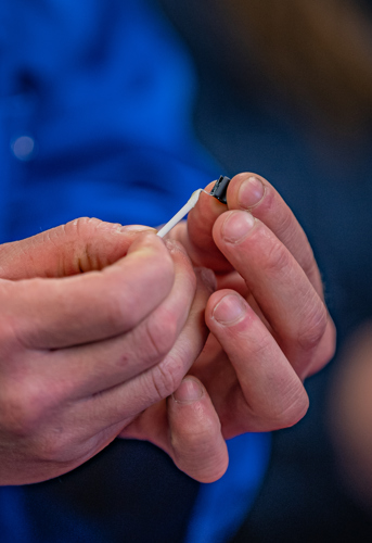 A close up of the tail crimp used in the tagging process.